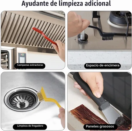Vista 6 de Cepillo de limpieza de grietas, 8 piezas de suministros de limpieza, cepillo de cerdas duras para limpieza de grietas, cepillos de limpieza