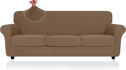 Vista 46 de ZNSAYOTX 2026 Funda de silla a rayas de 2 piezas (79 cm - 117 cm), funda de sillón elástica gruesa con banda elástica antideslizante y lazos