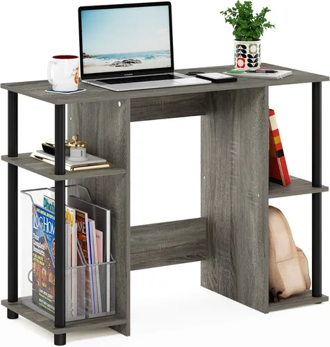 Vista 7 de Furinno Jaya - Escritorio de estudio para computadora, americano/acero inoxidable