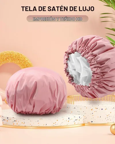 Vista 8 de YIZIJIZI Gorro de ducha, gorras de ducha para mujeres reutilizables impermeables, gorras de ducha grandes de dos capas reutilizables adecuadas