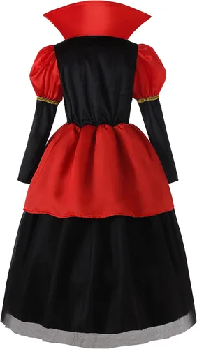 Vista 2 de ReliBeauty Disfraz medieval de vampiro de lujo para niñas, vestido de Halloween con collar