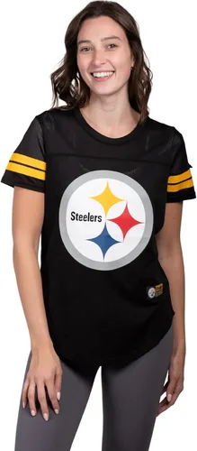 Vista 17 de Ultra Game Women's NFL Official Soft Mesh Varsity Stripe T-Shirt
