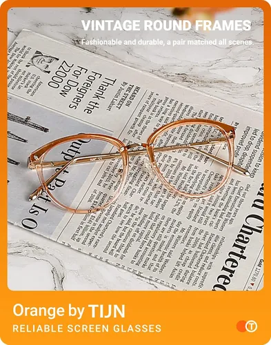 Vista 3 de Gafas TIJN de óptica con montura redonda de metal, estilo vintage, bloquean la luz azul, gafas sin prescripción con montura para mujer