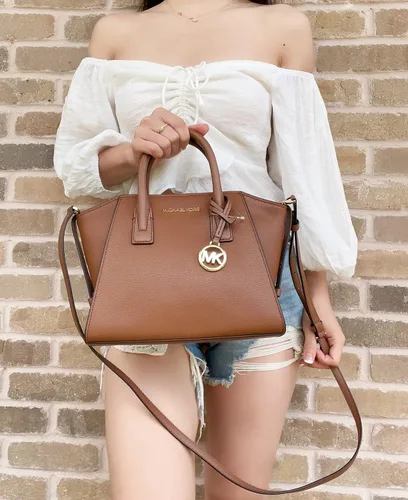 Vista 3 de Michael Kors Avril Small Top Zip Black Pebbled Leather Satchel Crossbody Bag