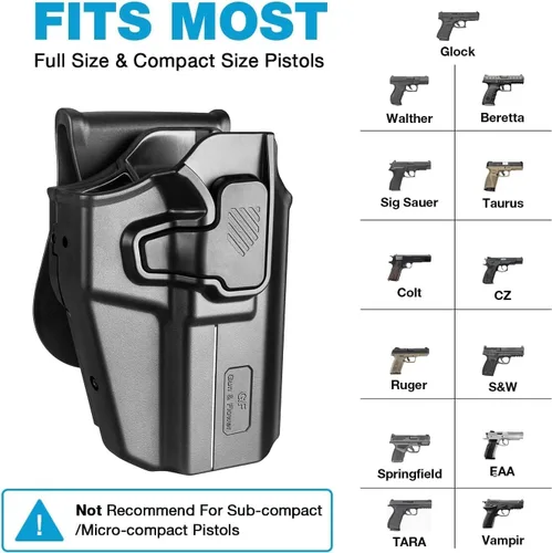 Vista 2 de Funda universal OWB para Glock/S&W/Sig/Springfield/CZ/Beretta/Taurus/Canik/FN/ 1911/Walther, se adapta a más de 100 pistolas para pistolas compactas