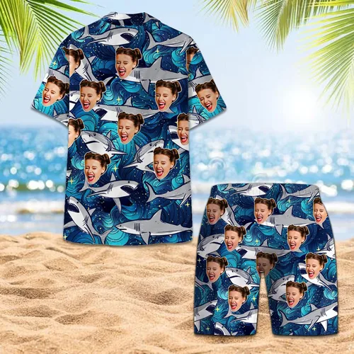 Vista 5 de The Mighty Myth Camisa unisex hawaiana tropical personalizada con cara personalizada Aloha camisa manga corta frutas florales camisas S-5XL