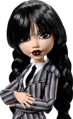 Vista 3 de Muñeca de miércoles de Monster High y accesorios, muñeca coleccionable de Wednesday Addams en uniforme de la Academia Nevermore con Thing y mochila