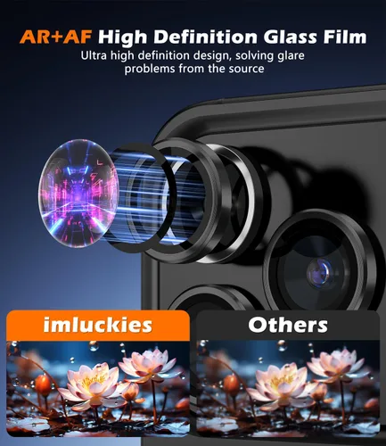 Vista 2 de imluckies Protector de lente de cámara para iPhone 17 Pro, iPhone 17 Pro Max, iPhone 16 Pro, iPhone 16 Pro Max, vidrio templado AR+AF y dureza 9H