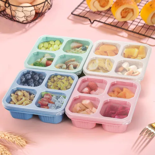 Vista 6 de Cididu Paquete de 8 cajas de almuerzo para aperitivos, 4 compartimentos, contenedor de almacenamiento de alimentos dividido reutilizable apilable
