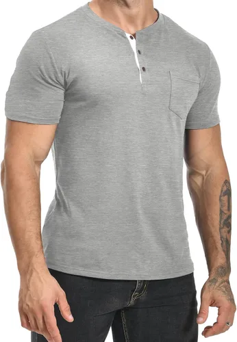 Vista 2 de MLANM Camisas Henley de manga corta con botones de algodón para hombre