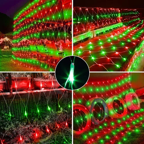 Vista 5 de 198 luces de red LED de 9.8 pies x 6.6 pies enchufables, 8 modos de iluminación de malla conectables, luces de red de Navidad impermeables al aire