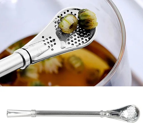 Vista 3 de Fiable Acero Inoxidable Yerba Mate Té Calabaza Bombilla Beber Paja Filtrada Cuchara Plata