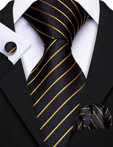 Vista 38 de Barry.Wang Juego de corbatas para hombre, corbata de seda a rayas, tejido a cuadros, gemelos formales, negocios, boda