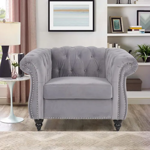 Vista 17 de Sofá moderno de 3 plazas, muebles de sofá grande, con brazo enrollable, sofá Chesterfield clásico copetudo de cuero con respaldo de asiento copetudo
