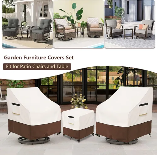 Vista 6 de Cubiertas para juego de muebles de patio Aacabo para 3 piezas de bistró al aire libre, cubierta impermeable 100% para muebles de exterior para 2