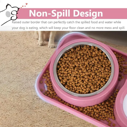 Vista 6 de Juego de cuencos antideslizantes para comida y agua para cachorros y gatos con dispensador de agua y tazón de acero inoxidable desmontable por Azul