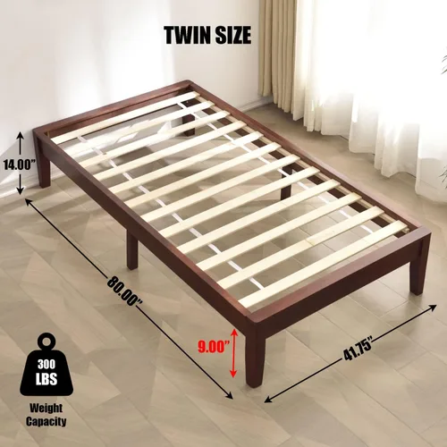 Vista 2 de Better Home Products Stella - Marco de cama individual de madera de pino maciza, color caoba