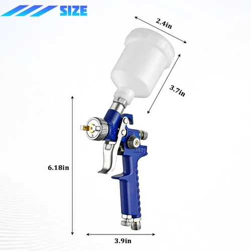 Vista 2 de Zpana Mini pistola pulverizadora HVLP para automóvil, rociador de pintura de aire de alimentación por gravedad para vehículos con boquilla de 0.031