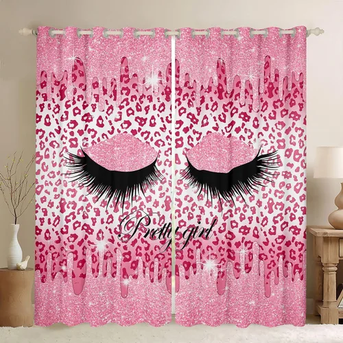 Vista 8 de Cortinas de pestañas femeninas con estampado de animales, cortinas y cortinas de lujo estilo princesa, 76 pulgadas de ancho x 45 pulgadas de largo