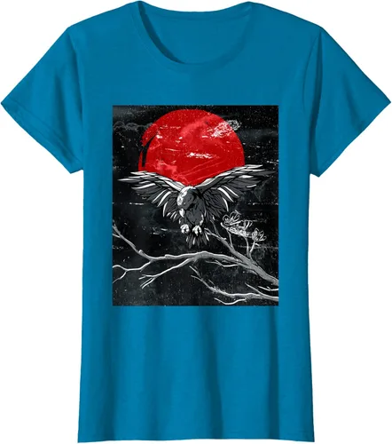 Vista 99 de Red Moon Raven - Camiseta japonesa de cuervo negro, Negro, S
