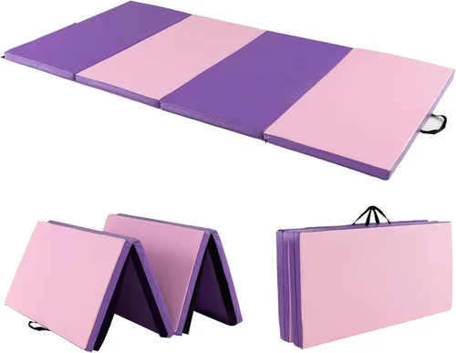 Vista 12 de Giantex 4'x8' Gymnastics Mat, 2" Thick Folding Tumbling Mat with Carrying Handles, Foldable Gym Mat with Hook and Loop Fastener, Cheer Mats for Kids