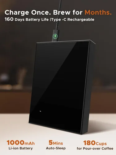 Vista 8 de Báscula de café con temporizador automático, báscula de café recargable con temporizador, relaciones y pantalla de caudal, 3 modos, grado barista