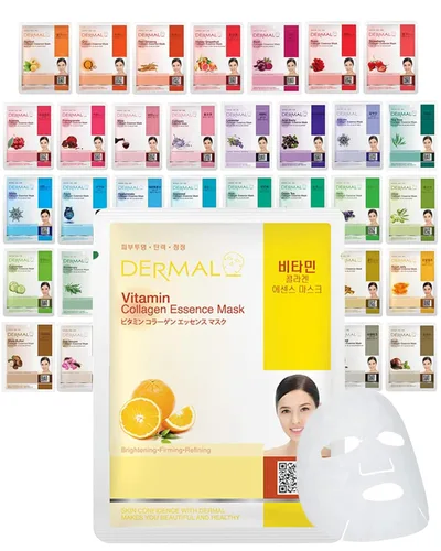 Vista 9 de DERMAL Paquete combinado de 26 mascarillas faciales coreanas con esencia de colágeno (verde y amarillo) – Mascarilla facial hidratante y calmante
