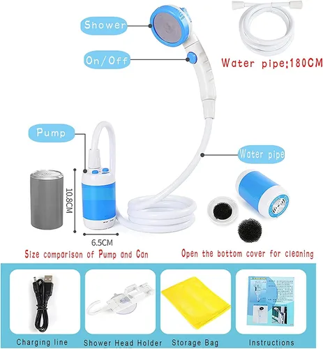 Vista 3 de Iron Hammer Ducha eléctrica portátil, ducha de campamento, ducha incorporada de 5000 mAh, gran capacidad, recargable, con batería, para ducha Azul