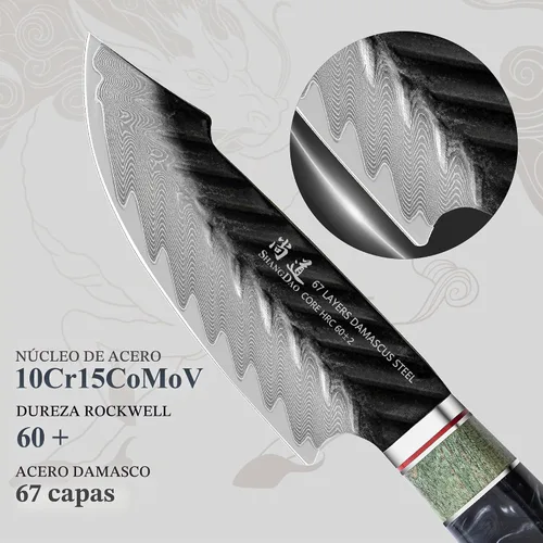 Vista 2 de SHANGDAO Cuchillo Utilitario de Damasco de 4.8 Pulgadas, Cuchillo para Frutas con Funda de Cuero, 67 Capas de Acero de Aleación para Pelar, Mango