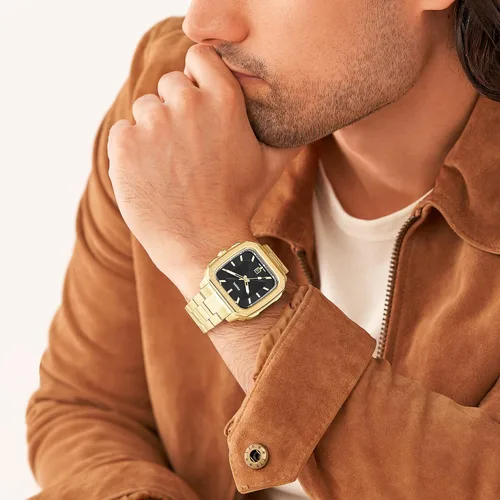 Vista 4 de Fossil Reloj cuadrado de acero inoxidable con inscripción de cuarzo para hombre