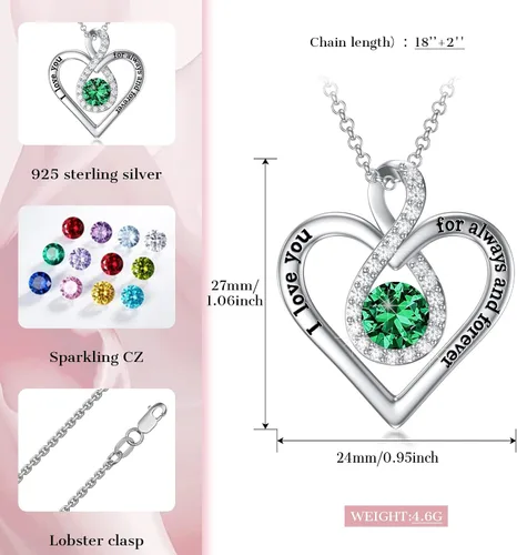 Vista 2 de Flpruy Collares de plata de ley 925 con dije de corazón infinito con dije de corazón con texto en inglés "I Love You Always and Forever", regalo