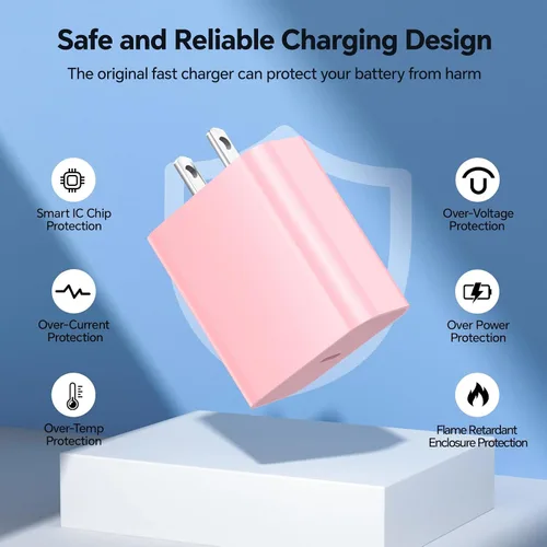 Vista 3 de Cargador para iPhone de carga rápida, certificado MFi, paquete de 3 adaptadores de cargador de pared USB C de 20 W PD con cable de carga rápida de 6