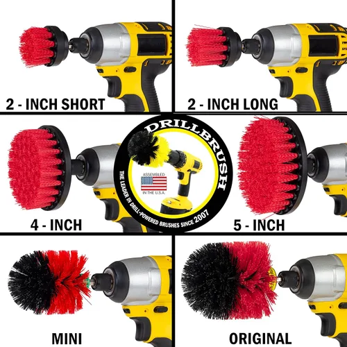 Vista 8 de Suministros de limpieza de piedras tumbales Drillbrush - Cepillo de poder para exteriores - Herramienta de limpieza de fuentes - Herramienta de Rojo