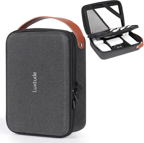 Vista 16 de Luxtude Tech - Funda organizadora de viaje, organizador de electrónica portátil, funda rígida con cremallera para cables de carga, cargadores