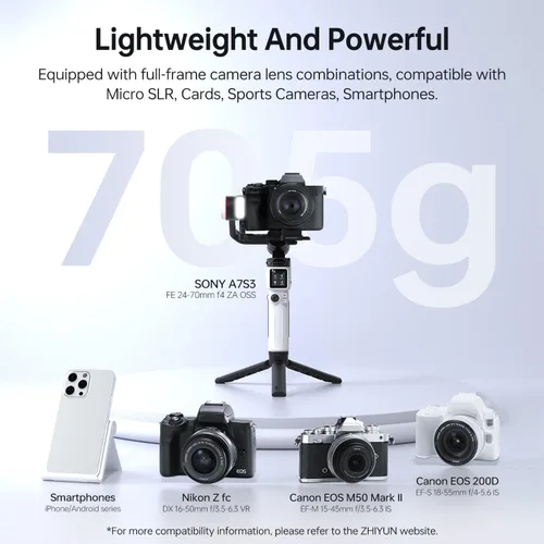 Vista 3 de Zhiyun Crane M3S Combo Gimbal Stabilizer for Cameras, Built-in Fill Light, Bluetooth Control, Vertical Shooting, Compatible with Mirrorless Cameras