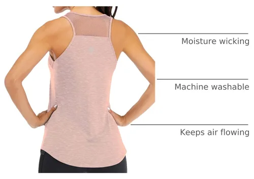 Vista 3 de Fihapyli ICTIVE - Camiseta sin mangas de entrenamiento para mujer, de malla transpirable, espalda cruzada, sin espalda, para correr Albaricoque
