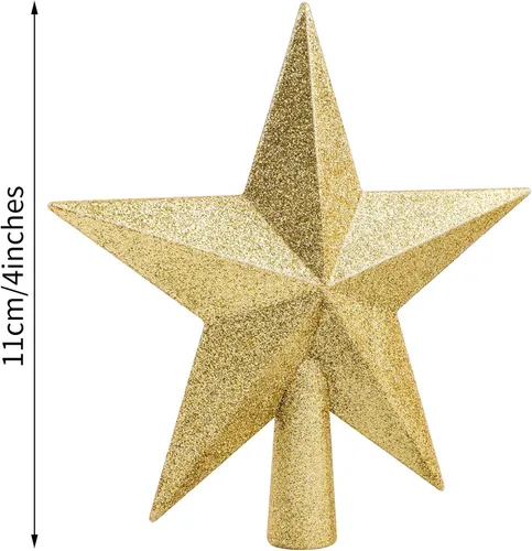 Vista 2 de URATOT Adorno de estrella de Navidad brillante para copa de árbol, decoración decorativa inastillable para árbol de Navidad, estrella dorada, 10 cm