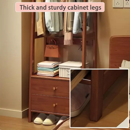 Vista 8 de Solid Wood Clothes Rack, Freestanding Clothing Rack, 5-in-1 Design Garment Rack, Large Capacity Coat Rack with Hooks and Storage Cabinet, Hall Tree