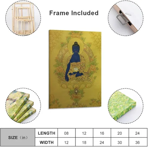 Vista 2 de Póster de pintura de Buda de medicina, póster de Thangka Thangka Thangka, pintura de obras de arte, arte de pared, impresiones en lienzo, imagen
