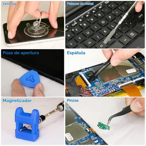 Vista 6 de Destornillador de precisión electrónica de 142 piezas con kit de herramientas de reparación magnética de 120 puntas para iPhone, MacBook