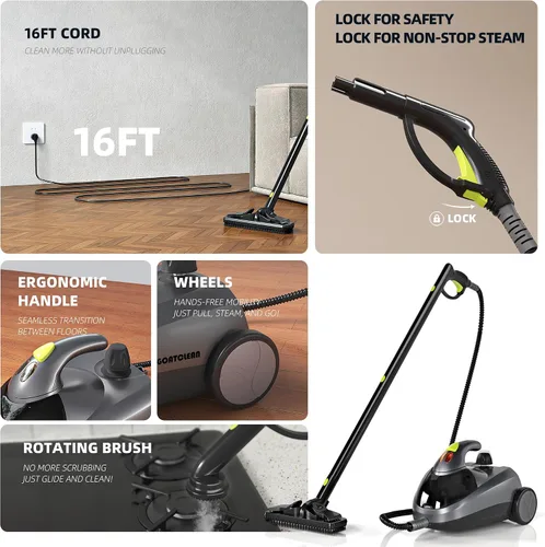 Vista 4 de Limpiador de vapor resistente para el hogar, alta presión de 1500 W con 22
