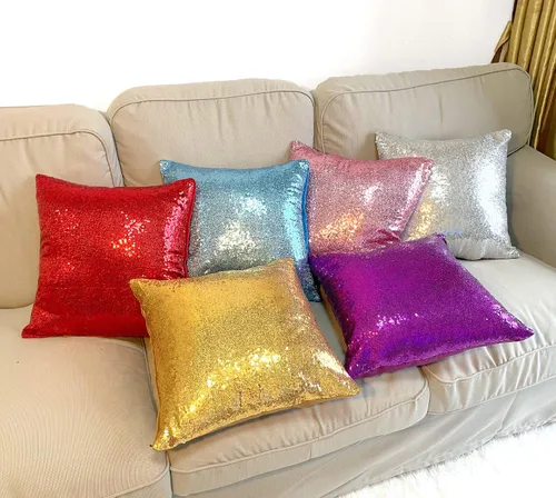 Vista 3 de iMaylex Juego de 2 fundas de almohada decorativas cuadradas brillantes con lentejuelas para Pascua, fiesta lumbar, otoño, boda, Navidad, Año Nuevo