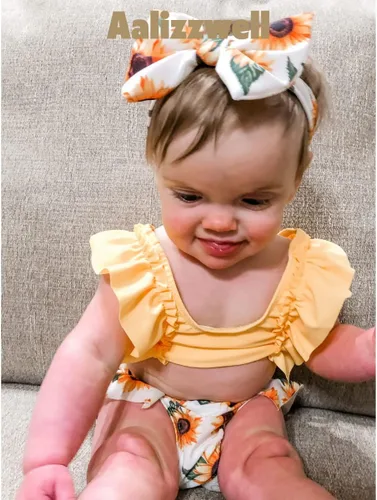 Vista 2 de Aalizzwell Traje de baño de bikini para bebé niña con diadema
