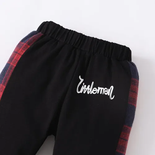 Vista 7 de VOLUOVO Conjunto de sudadera con capucha y bolsillo a cuadros para bebés y niños pequeños