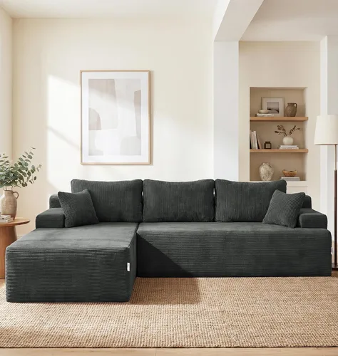 Vista 23 de Hobestluk - Sofá modular sin hueso, sofá seccional en forma de L 96" Right Facing Chaise Black,Memory Foam,Removable Cover,Non-slip Bottom,No