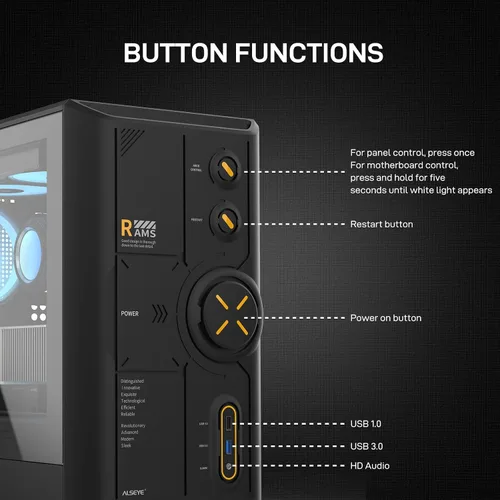 Vista 2 de ALSEYE Rams2.0 - Carcasa de PC de torre media Micro-ATX/ITX MATX, panel lateral de vidrio templado, filtros de polvo de control ARGB compatibles