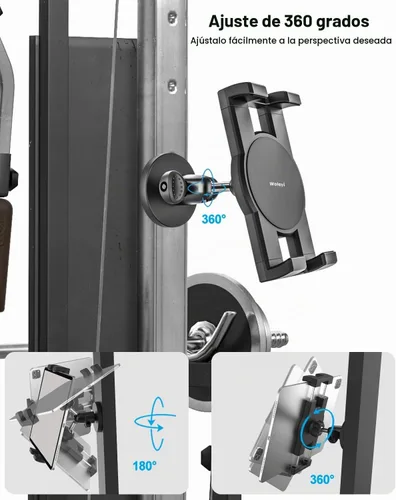 Vista 5 de Soporte magnético para tablet de gimnasio - [Imanes fuertes] Soporte de tableta para carrito de golf para gimnasio con base de metal ajustable