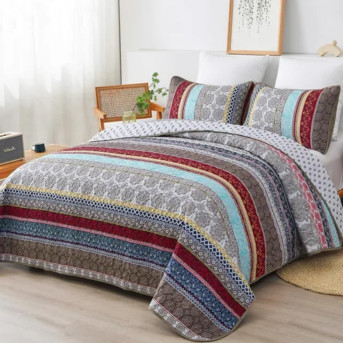 Vista 11 de WONGS BEDDING Juego de Edredón Boho Tamaño Full, Juego de Edredones Bohemios Grises de 3 Piezas, Juego de Ropa de Cama Cubrecama de Microfibra Negro
