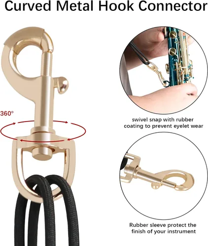 Vista 3 de RANMING Saxophone Neck Strap,Leather Saxophone Strap Closed Swivel Metal Hook with Rubber Ring,Adjustable length Alto Sax Neck Strap for Soprano