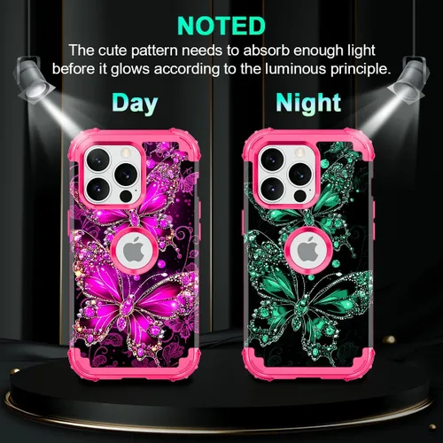 Vista 3 de Casetego Funda para iPhone 13 Pro Max, que brilla en la oscuridad, tres capas, resistente, a prueba de golpes, protección completa, policarbonato
